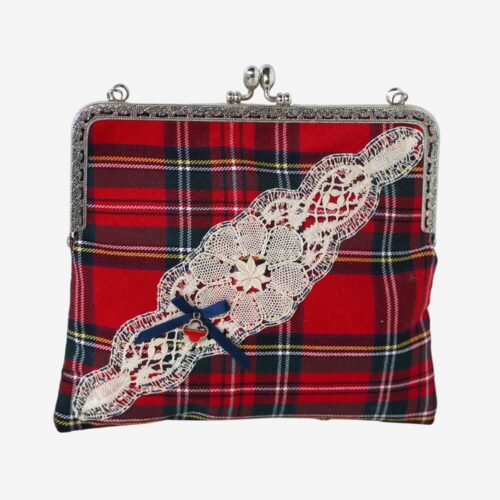 Bolso Escocés, bolso con tela de cuadros escoceses y aplicación de Encaje de Camariñas | Ondas do Mar
