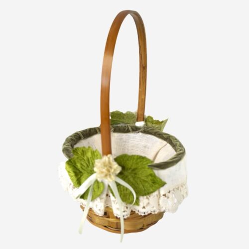 Cesta para Arras de mimbre con tela de lino y Encaje de Camariñas | Ondas do Mar